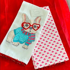 New French Bulldog/Hearts Kitchen Towels set of 2